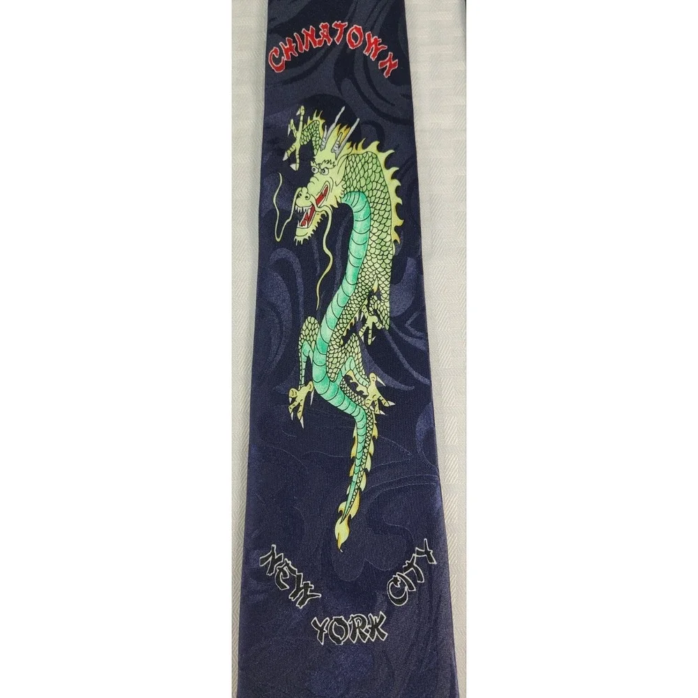 Chinatown New York Asian Dragon Silk Art Neck Tie Streetwear‎